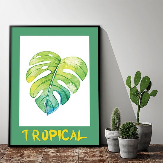 Plakaty tropikalne kuszą fascynującymi kolorami i wyrazistą kreską, z powodzeniem uzupełnią aranżację pomieszczeń