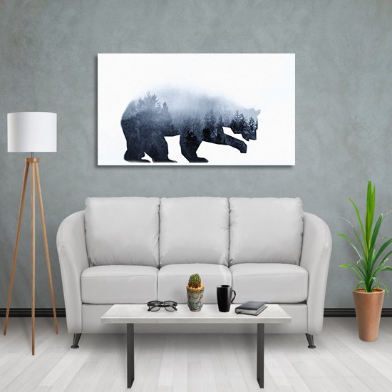 Dekoracja na ścianę - plakat z niedźwiedziem i lasem