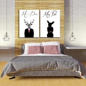 ciekawy Plakat dla par z napisem Mr Deer i Mrs Roe