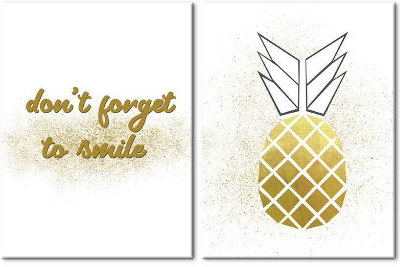 plakat ze złotymi akcentami i motywem ananasa