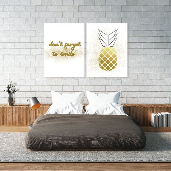 Plakat typu dyptyk z motywem ananasa i napiu