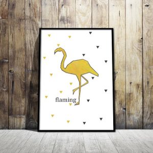plakat w ramie z żółtym flamingiem