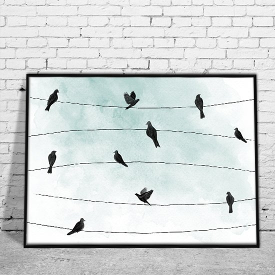 Plakat na ścianę w ramie z motywem ptaszków