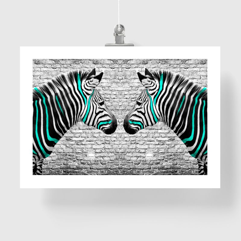 Czarno-biały plakat z zebrami