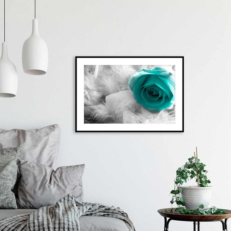 Plakat róża w kolorze turkusowym