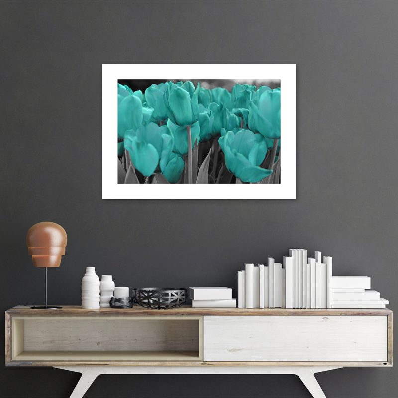 Plakat z motywem tulipanów Plakat tulipany w kolorze turkusowym