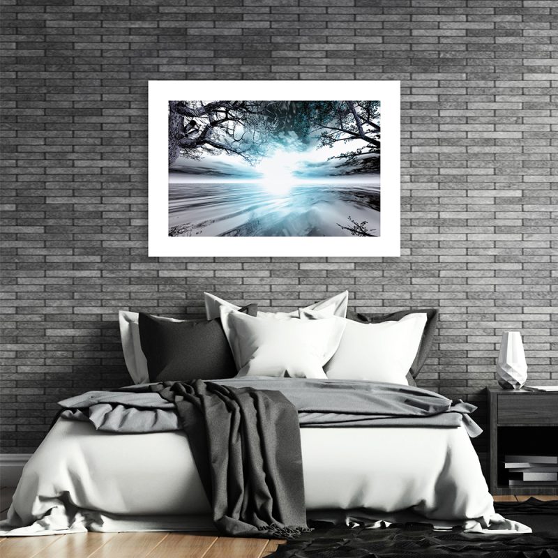 Plakat z motywem niebieskiego słońca Plakat abstrakcyjny krajobraz