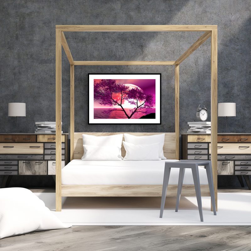 Plakat z różowym krajobrazem Plakat motyw różowego krajobrazu