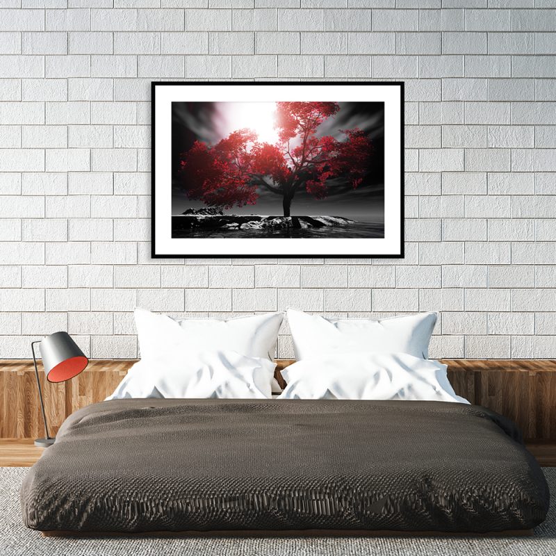 Plakat czerwone drzewo Plakat motyw drzewa