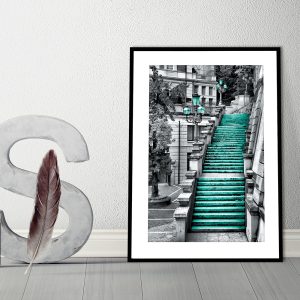 plakat turkusowe schody w salonie