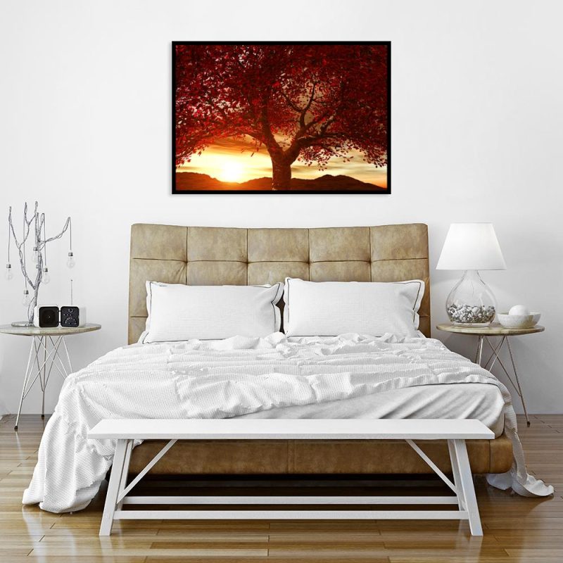 plakat jesienne drzewo nad łóżkiem