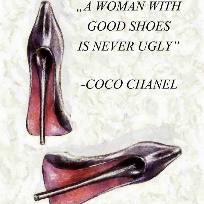 Plakat z sentencja o butach i kobietach