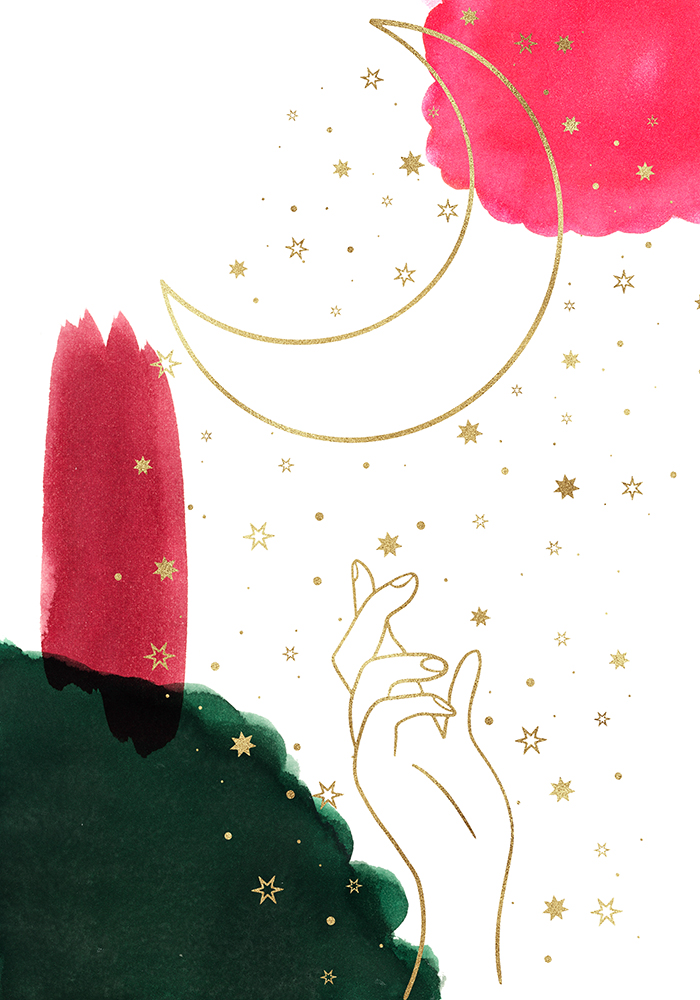 Plakat z dłonią i księżycem