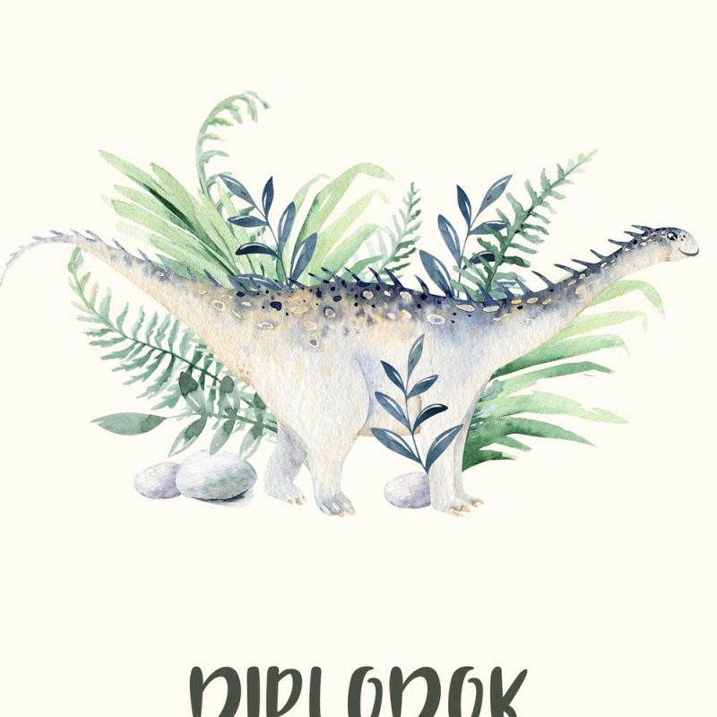 Plakat z bajkowym dinozaurem dla chłopca