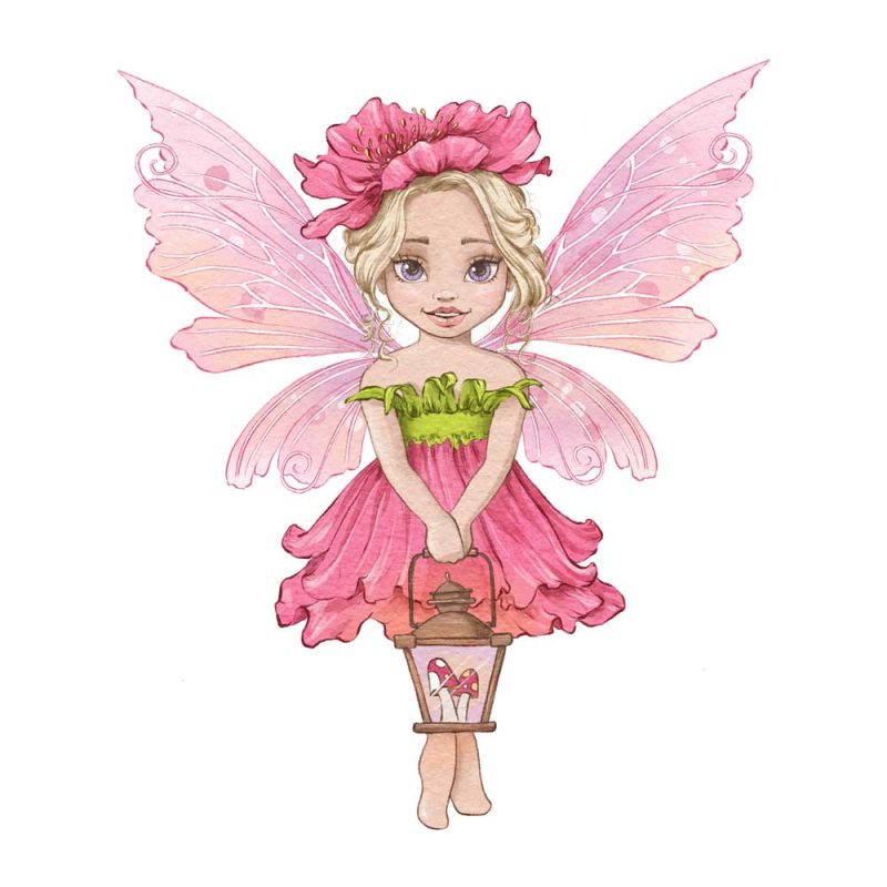 Plakat z wróżką w sukience z kwiatu malwy dla dziewczynki Plakat z wróżką w sukience z kwiatu malwy dla dziewczynki