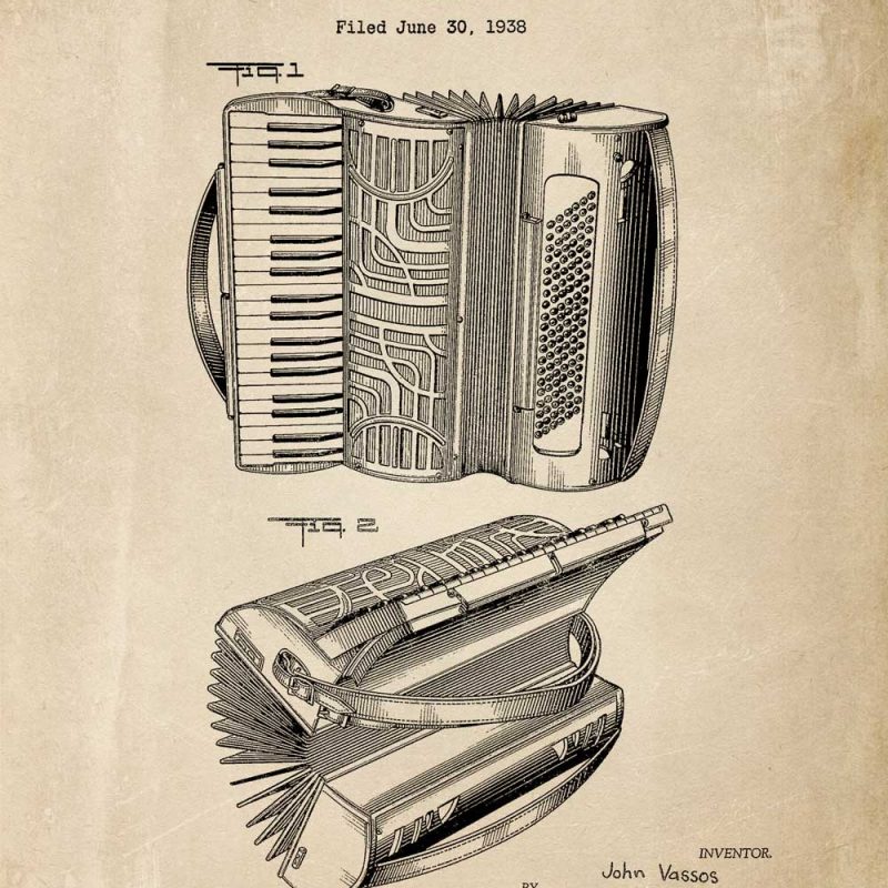 Plakat vintage z akordeonem z 1938r.