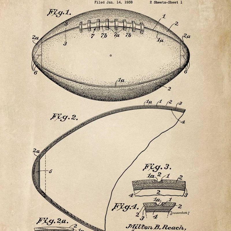 Szkic patentu na piłke do footballu amerykańskiego - poster