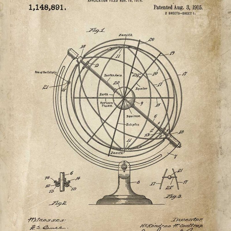 Rysunek globu astronomicznego - Plakat do gabinetu