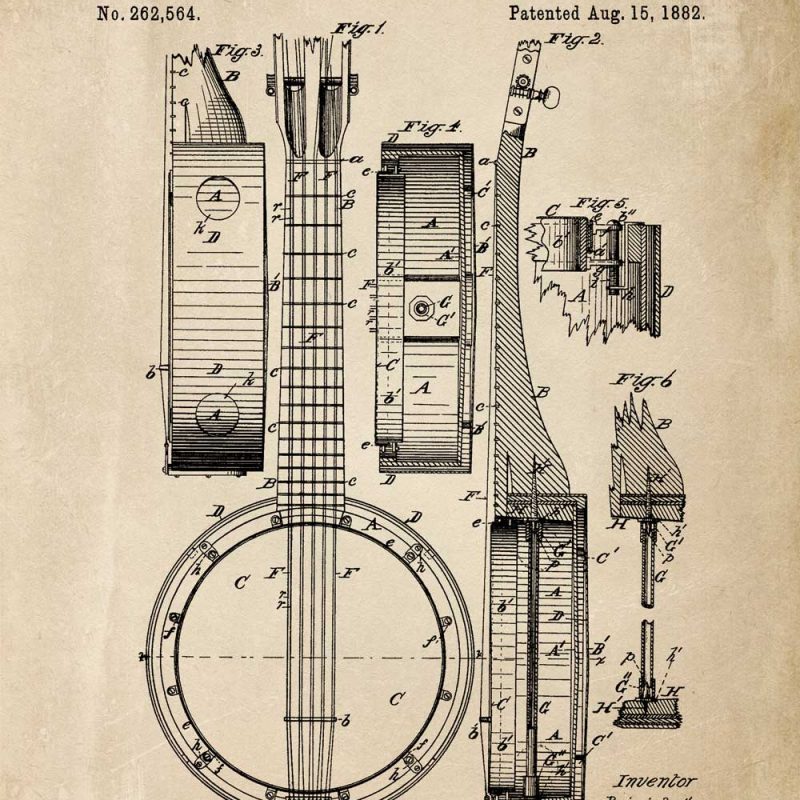 Plakat - Rysunek patentowy banjo do biura