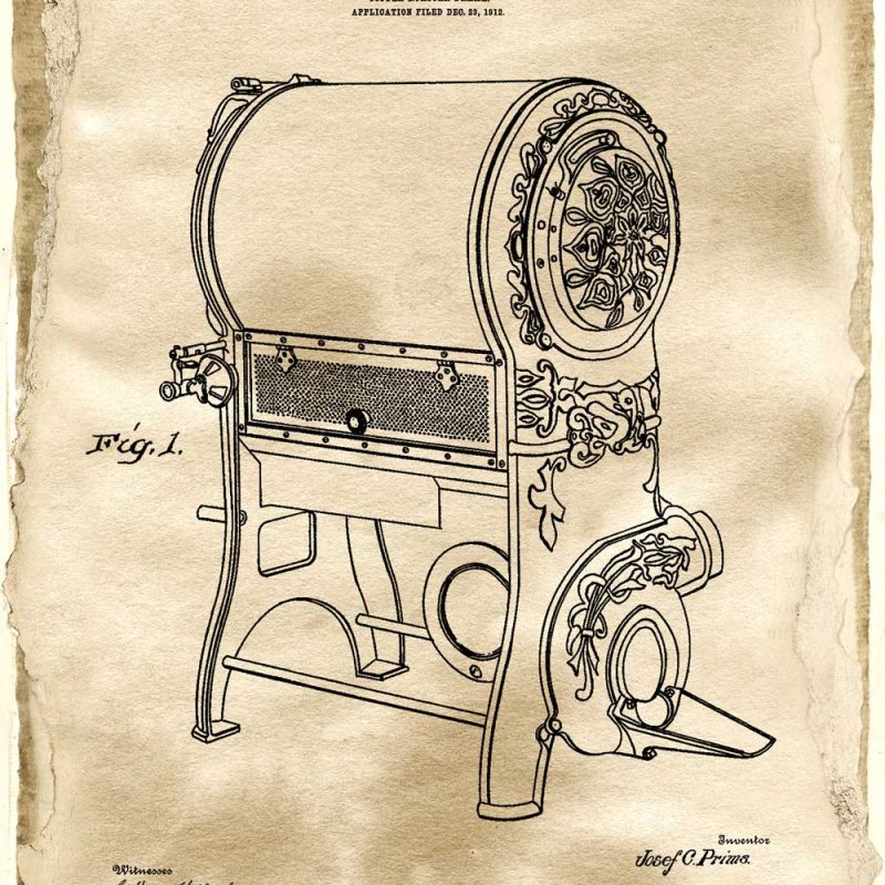 Plakat z reprodukcją patentu na piec do kawy do kawiarni