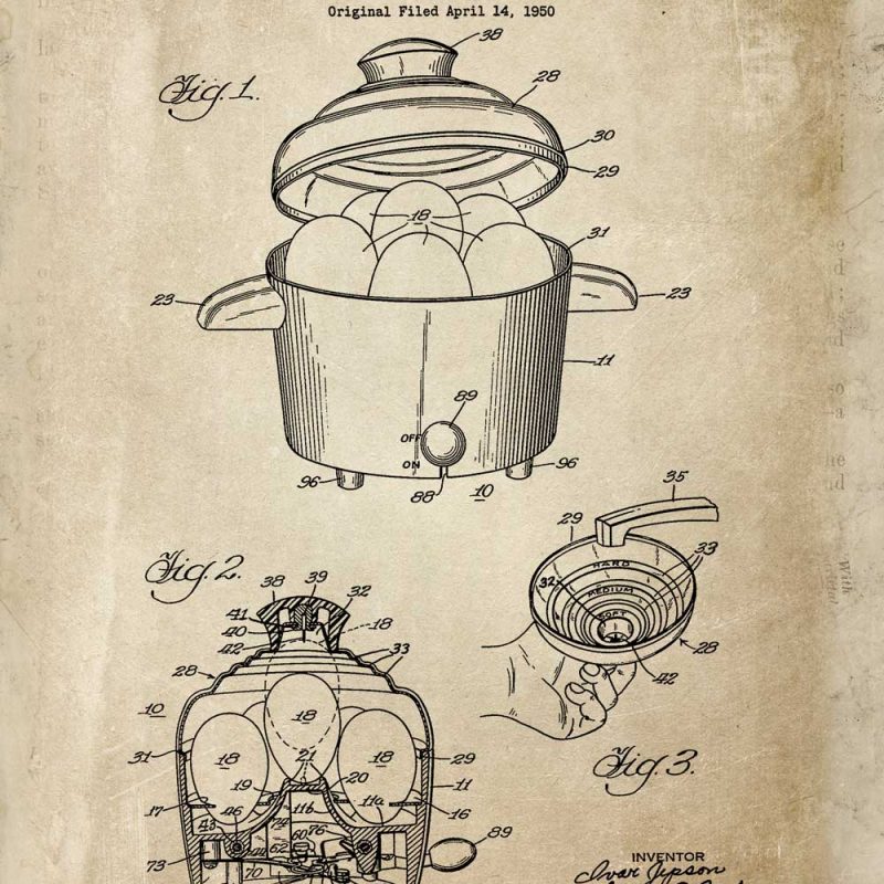 Plakat vintage z patentem na automat do gotowania jajek