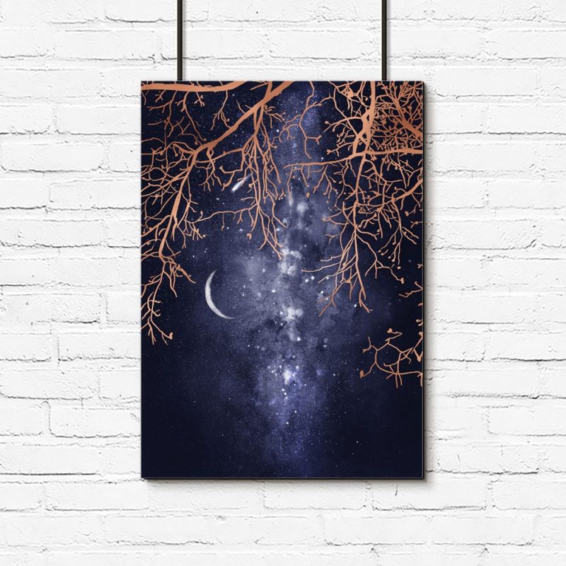 nowoczesny plakat z drzewem i księżycem