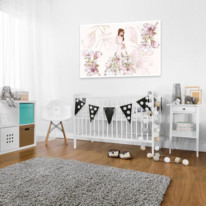 Plakat na ścianę z motywem lalki i kwiatów Plakat lalka i magnolia