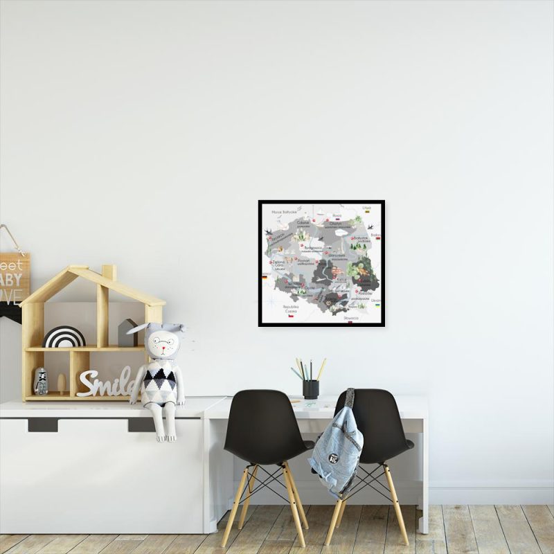 Plakat z motywem polskiej mapy Plakat z mapą Polski