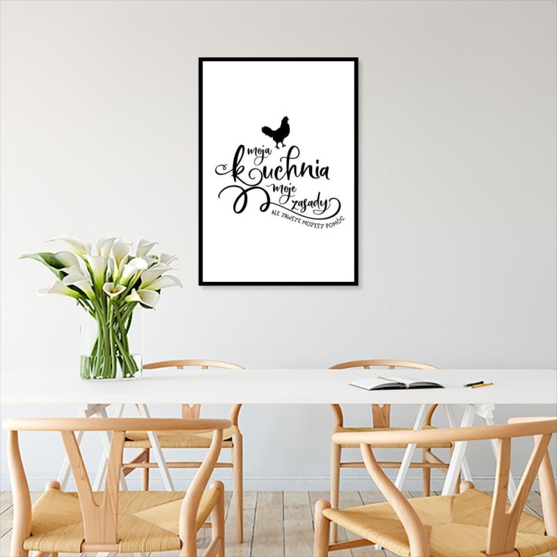 Plakat typograficzny w kolorze czarno-białym Plakat kura i napis