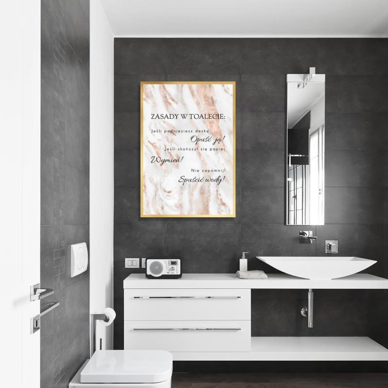 plakat do łazienki z napisem nad szafkę w łazience