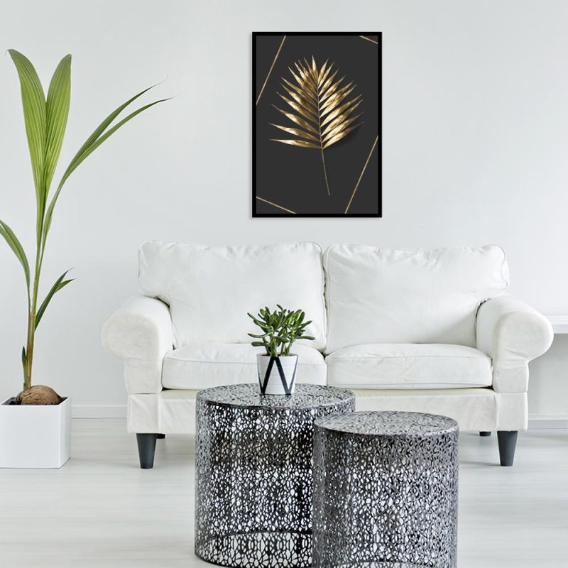 Plakat z liściem palmy Plakat ciemnoszary z liściem