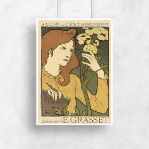 Plakat beżowy kobieta i roślina