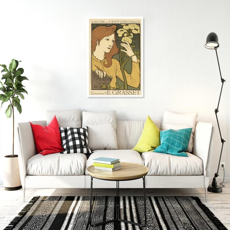 Plakat beżowy z motywem kobiety i rośliny Plakat beżowy z motywem kobiety