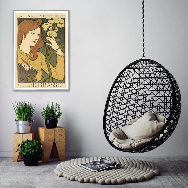 Plakat beżowy kobieta z rośliną Plakat vintage kobieta z kwiatem