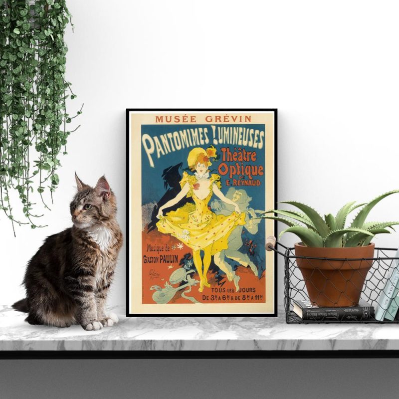 Plakat kobieta w żółtym stroju Plakat beżowy z grafiką vintage