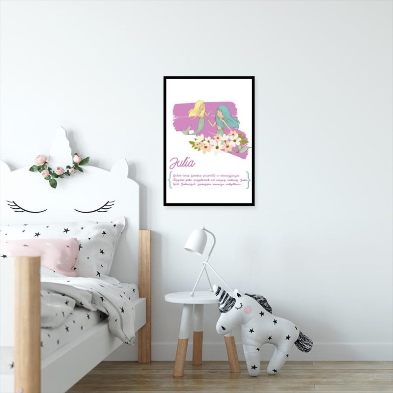 Fioletowy plakat z syrenkami Plakat imię dziecka
