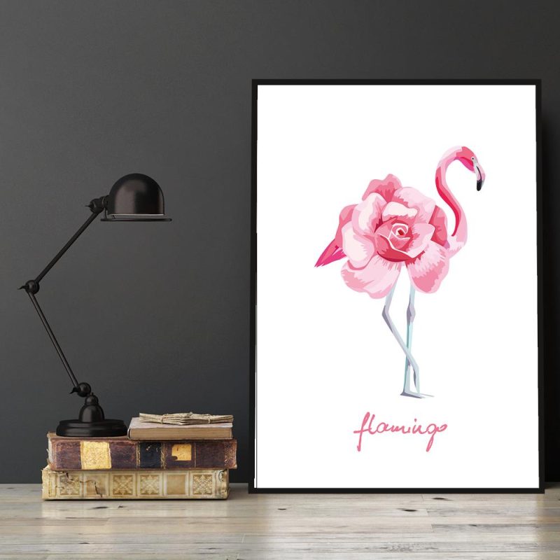 Plakat tropikalny z flamingiem
