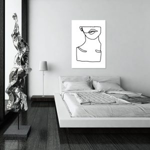 Plakat czarno-biały z rysunkiem kobiety