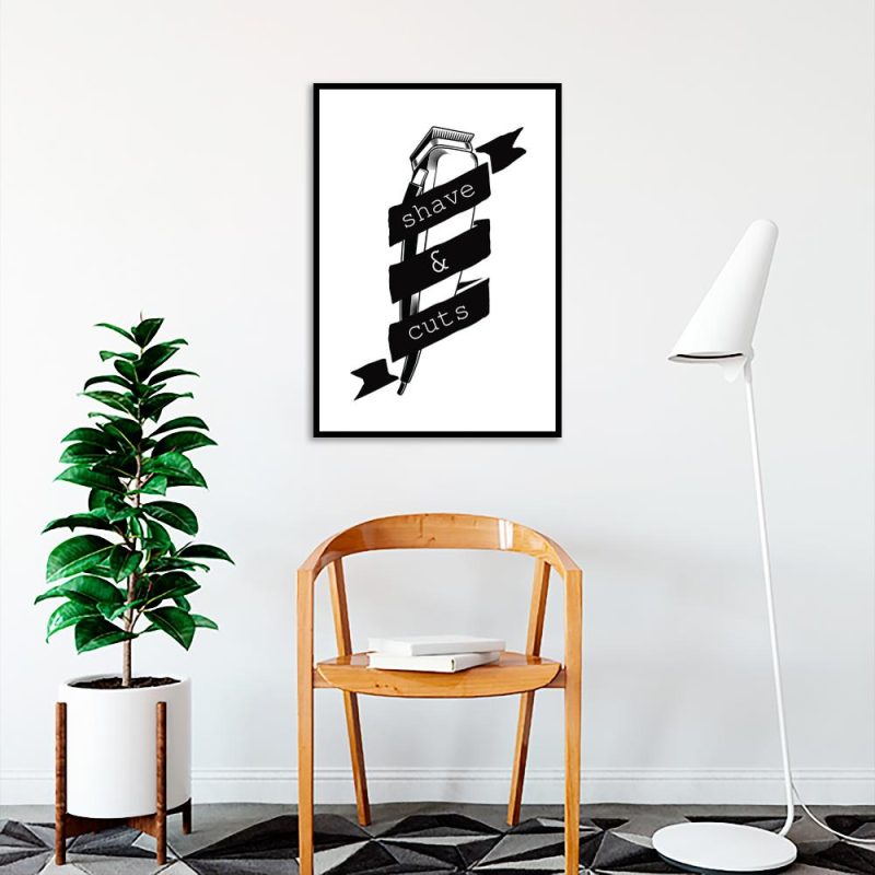 czarno-biały plakat do zakładu barberskiego plakat czarno-biały shave and cuts