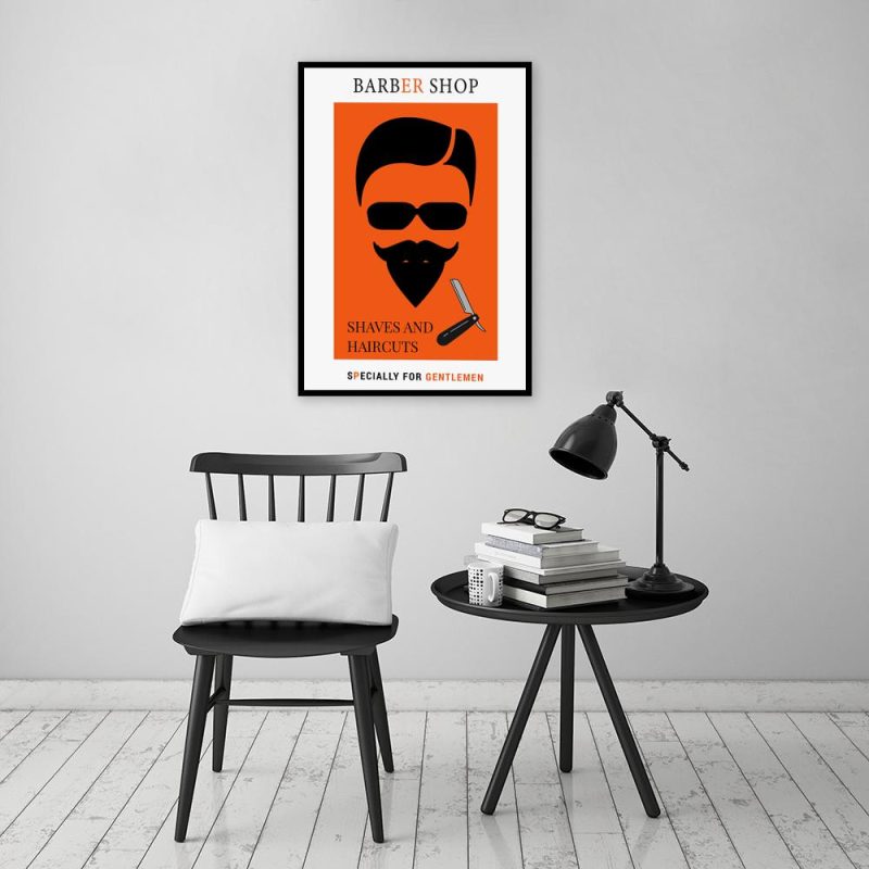 plakat z motywem barbera pomarańczowy plakat z barber shopem