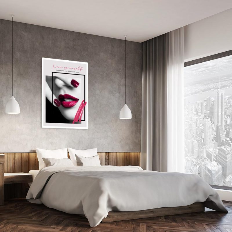 Plakat różowe usta i paznokcie