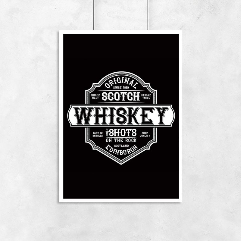 czarno-biały plakat whiskey