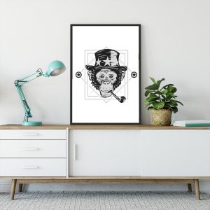 czarno-biały plakat małpa