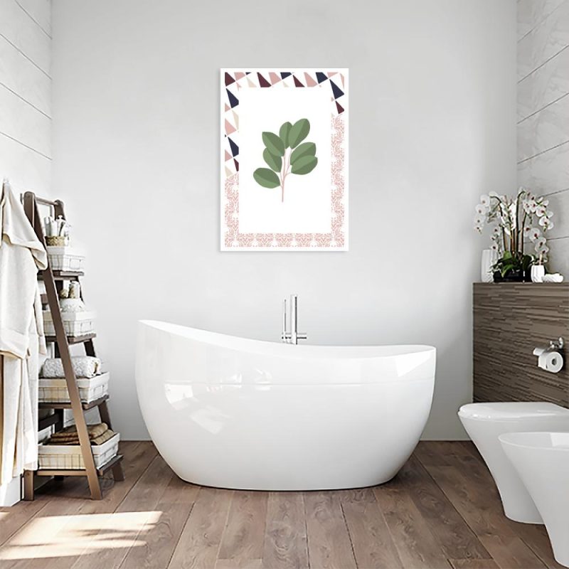 plakat z kolorową ramką dookoła liścia do łazienki