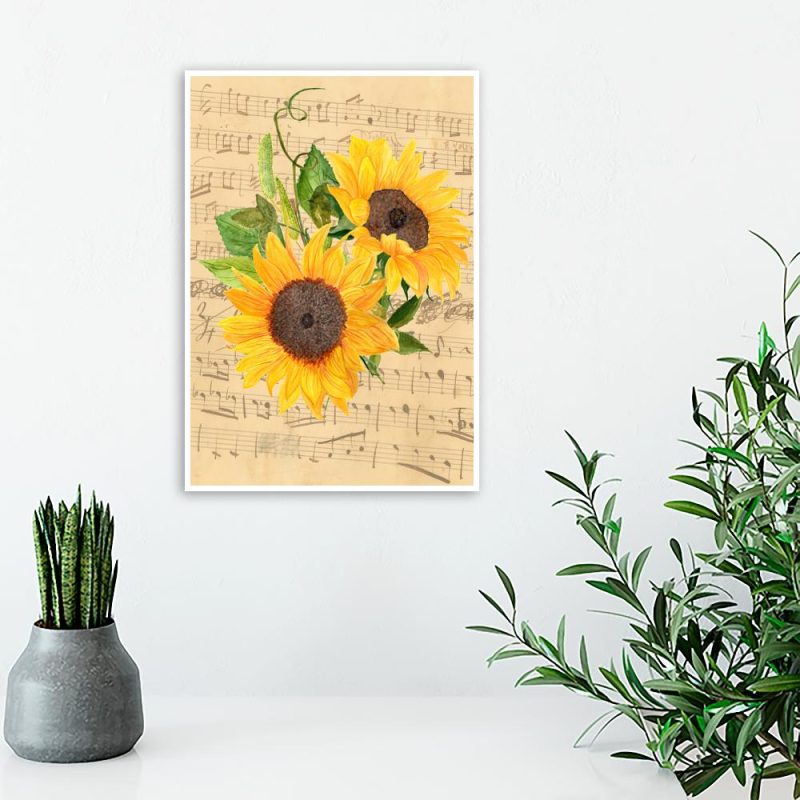 plakat z motywem żółtych kwiatów na ścianę salonu