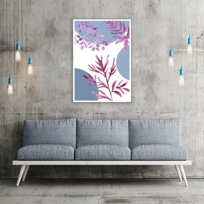 plakat z fioletowo-różową rośliną do salonu