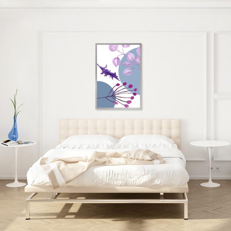 plakat z kolorowymi roślinkami na ścianę sypialni