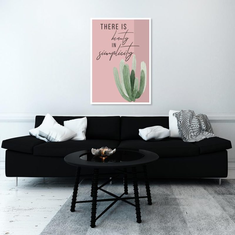 plakat z kaktusami na ścianę salonu plakat do salonu z napisem po angielsku i kaktusem