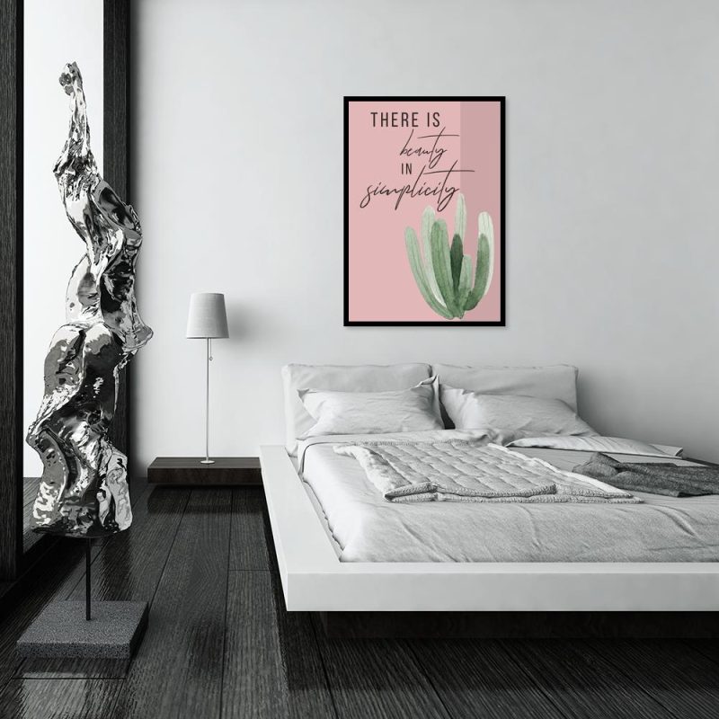 plakat sypialniany z napisem There is beauty in simplicity
