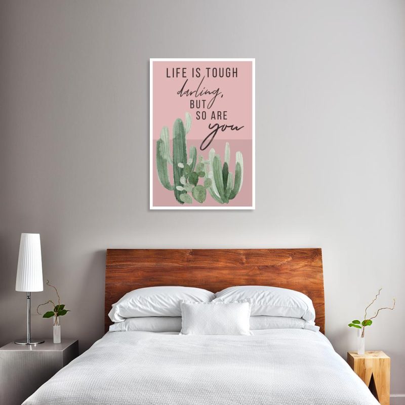 plakat sypialniany z kaktusem i napisem